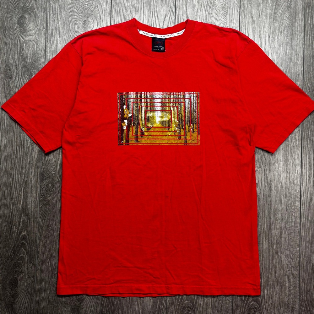Phat Farm Mens Red Graphic T-Shirt Forest Logo Print Vintage Style Large USA